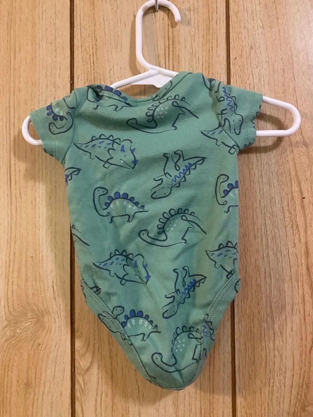 Little Chickadees Sage Green Dinosaur Print Onesie 0-3M